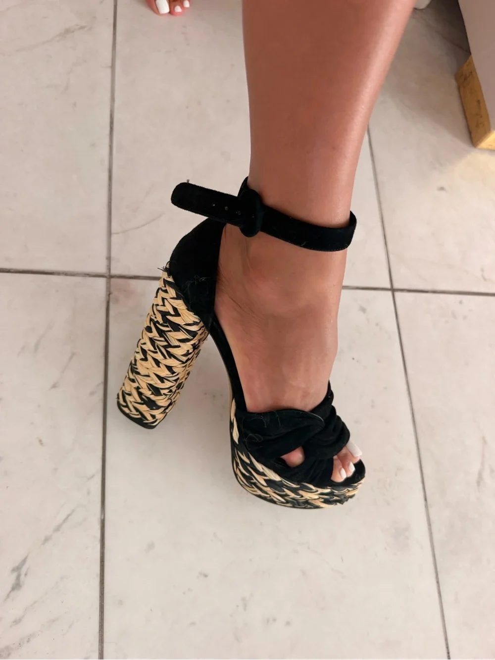 Prada Black Braided Platform Sandals with Woven Heel